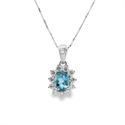 Aquamarine & Diamond Halo Pendant
