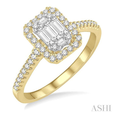 Emerald Shape Halo Fusion Diamond Engagement Ring