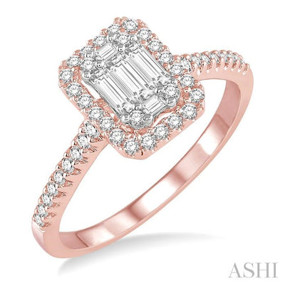 Emerald Shape Halo Fusion Diamond Engagement Ring