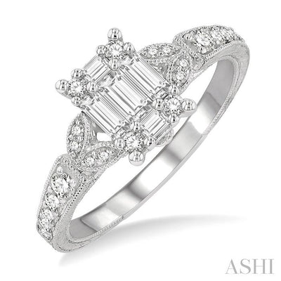 Emerald Shape Fusion Diamond Engagement Ring
