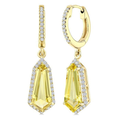 Yellow Quartz & Diamond Drop Huggie Earrings