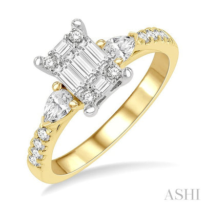 Emerald Shape Fusion Diamond Engagement Ring