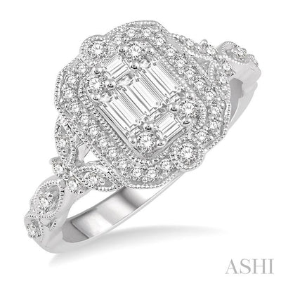 Emerald Shape Halo Fusion Diamond Engagement Ring