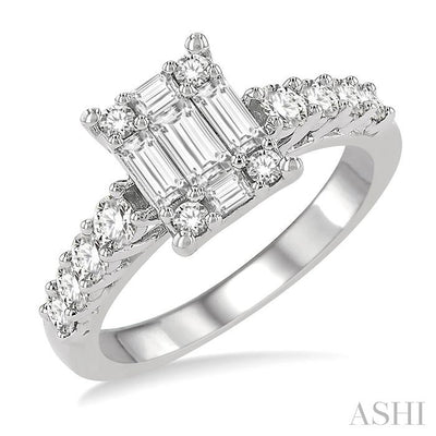 Emerald Shape Fusion Diamond Engagement Ring