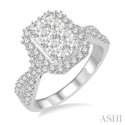 Emerald Shape Halo Lovebright Diamond Engagement Ring
