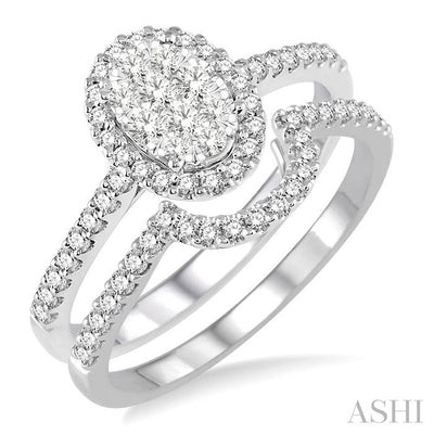 Oval Shape Halo Lovebright Diamond Wedding Set