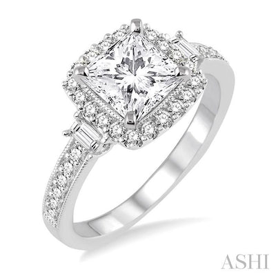 Princess Shape Semi-Mount Halo Diamond Engagement Ring