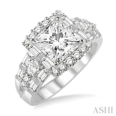 Princess Shape Semi-Mount Halo Diamond Engagement Ring