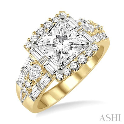 Princess Shape Semi-Mount Halo Diamond Engagement Ring