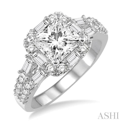 Princess Shape Semi-Mount Halo Diamond Engagement Ring
