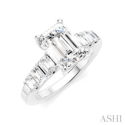 Emerald Shape Semi-Mount Diamond Engagement Ring