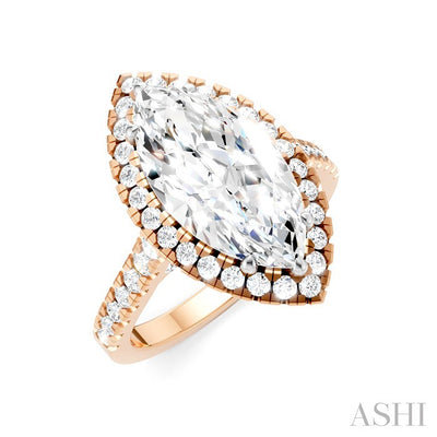 Marquise Shape Semi-Mount Halo Diamond Engagement Ring