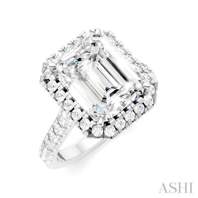 Emerald Shape Semi-Mount Halo Diamond Engagement Ring