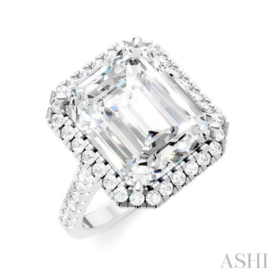 Emerald Shape Semi-Mount Halo Diamond Engagement Ring