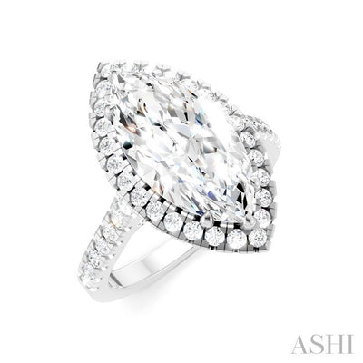 Marquise Shape Semi-Mount Halo Diamond Engagement Ring