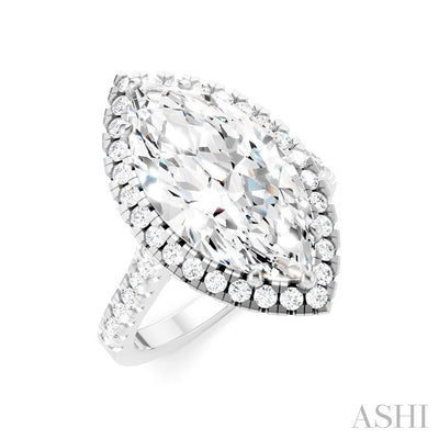 Marquise Shape Semi-Mount Halo Diamond Engagement Ring
