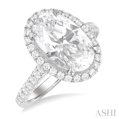 Oval Shape Semi-Mount Halo Diamond Engagement Ring