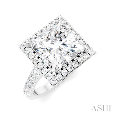 Princess Shape Semi-Mount Halo Diamond Engagement Ring