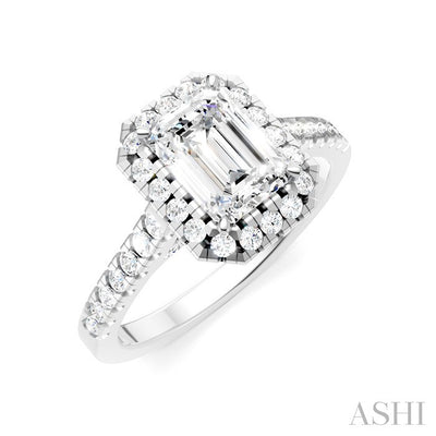 Emerald Shape Semi-Mount Halo Diamond Engagement Ring