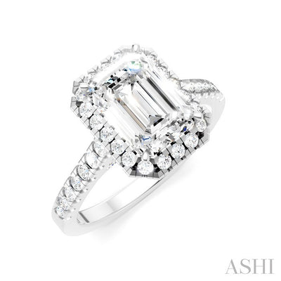 Emerald Shape Semi-Mount Halo Diamond Engagement Ring
