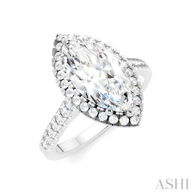 Marquise Shape Semi-Mount Halo Diamond Engagement Ring