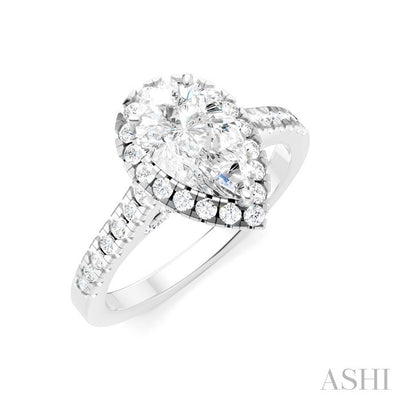 Pear Shape Semi-Mount Halo Diamond Engagement Ring