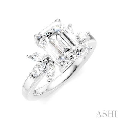 Emerald Shape Semi-Mount Diamond Engagement Ring