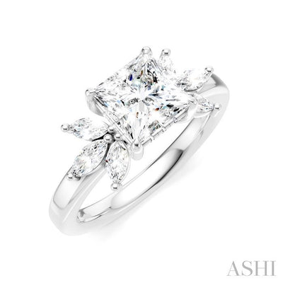 Princess Shape Semi-Mount Diamond Engagement Ring