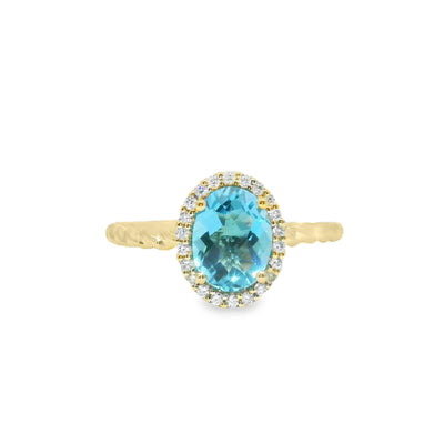 Blue Topaz & Diamond Halo Fashion Ring