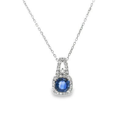Sapphire & Diamond Halo Pendant