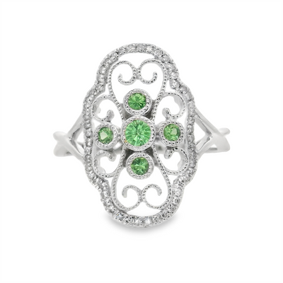 Green Tsavorite Garnet & Diamond Fashion Ring