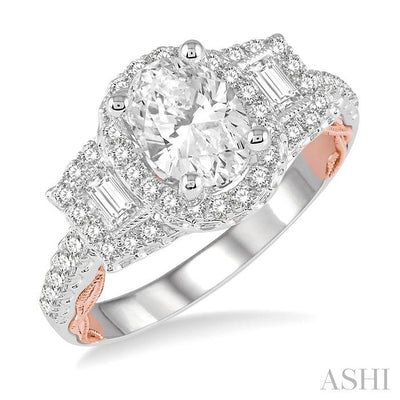 Oval Shape Semi-Mount Halo Diamond Engagement Ring
