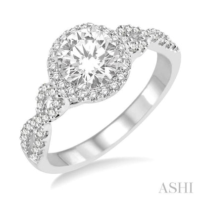 Round Shape Semi-Mount Halo Diamond Engagement Ring