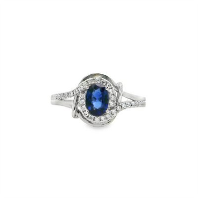 Sapphire & Diamond Halo Ring