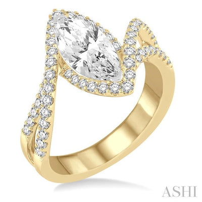 Marquise Shape Semi-Mount Halo Diamond Engagement Ring