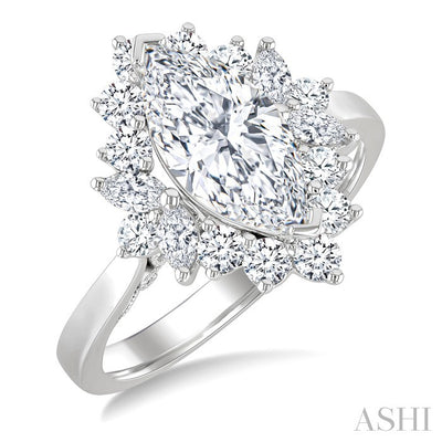 Marquise Shape Semi-Mount Halo Diamond Engagement Ring