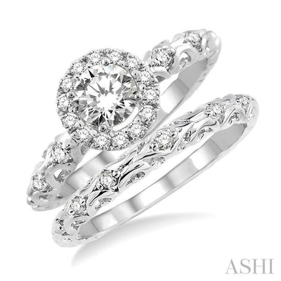 Round Shape Halo Diamond Wedding Set