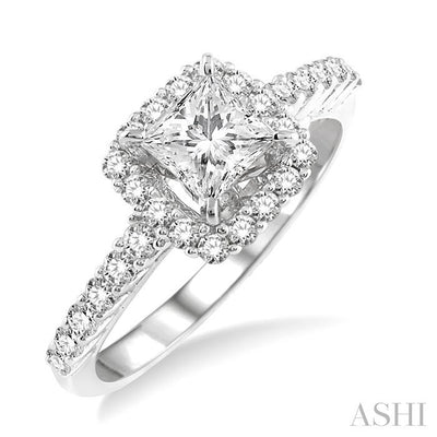 Princess Shape Halo Diamond Engagement Ring