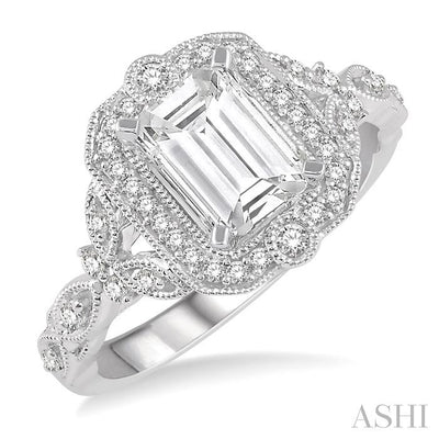 Emerald Shape Semi-Mount Halo Diamond Engagement Ring