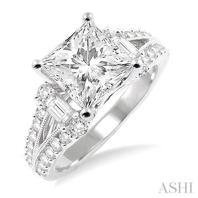 Princess Shape Semi-Mount Diamond Engagement Ring
