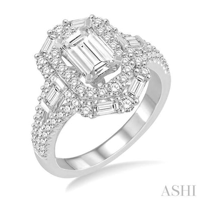 Emerald Shape Semi-Mount Halo Diamond Engagement Ring