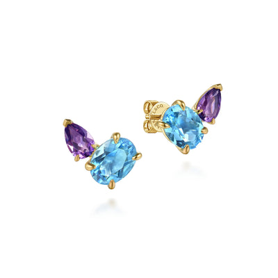 Blue Topaz & Amethyst Toi et Moi Earrings