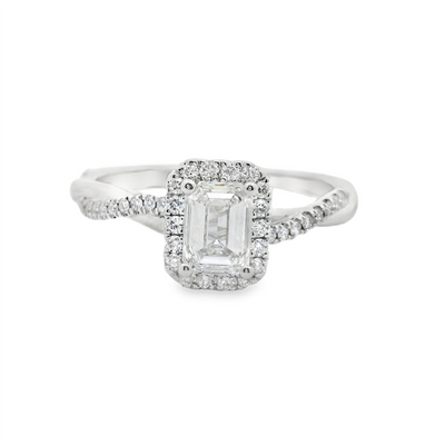 Emerald-cut Diamond Halo Engagement Ring