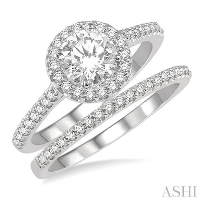 Round Shape Halo Diamond Wedding Set