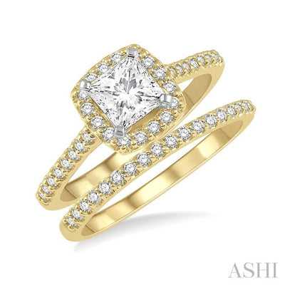 Princess Shape Halo Diamond Wedding Set