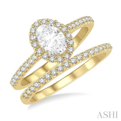 Oval Shape Halo Diamond Wedding Set