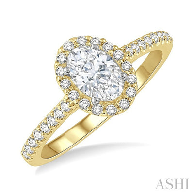 Oval Shape Semi-Mount Halo Diamond Engagement Ring