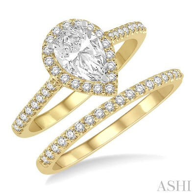Pear Shape Halo Diamond Wedding Set