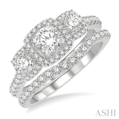 Cushion Shape Past Present & Future Halo Diamond Wedding Set