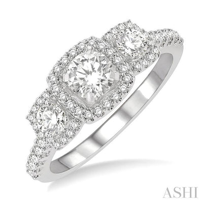 Cushion Shape Past Present & Future Halo Diamond Engagement Ring
